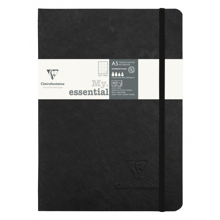 Clairefontaine "My Essential" Bound Paginated Notebook - 96 Dots Sheets - 6 x 8 1/4 - Black